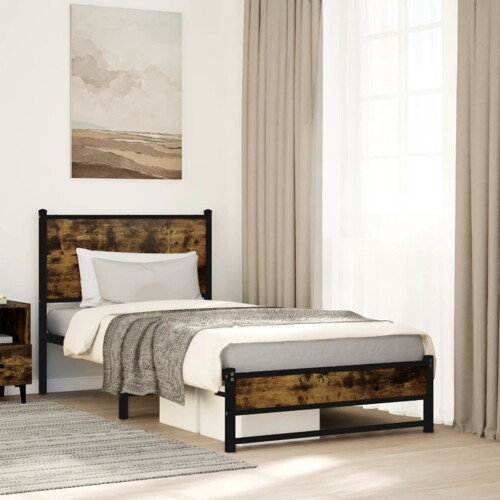 vidaXL Metalni okvir kreveta bez madraca boja hrasta 90x190 cm