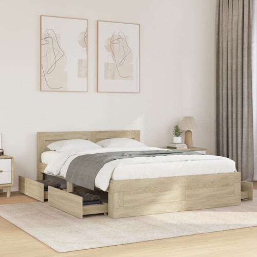 vidaXL Okvir za krevet s uzglavljem boja hrasta 140x200 cm drveni