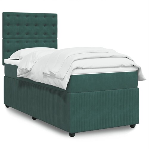 vidaXL Box spring krevet s madracem tamnozeleni 90x190 cm baršunasti