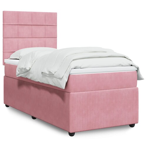 vidaXL Box spring krevet s madracem ružičasti 90x200 cm baršunasti