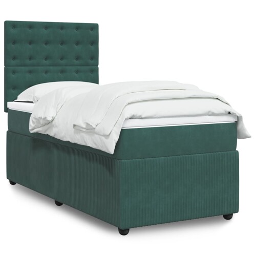 vidaXL Box spring krevet s madracem tamnozeleni 90x200 cm baršunasti