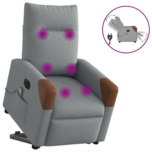 vidaXL Električni masažni naslonjač na podizanje tkanina svjetlosivi