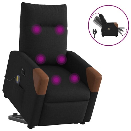 vidaXL Električni masažni naslonjač na podizanje od tkanine crni