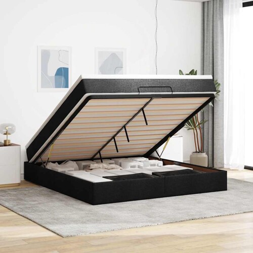 vidaXL Otomanski krevet s madracem crni 160x200cm od tkanine