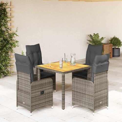 vidaXL 5-dijelni vrtni bistro set od poliratana s jastucima sivi