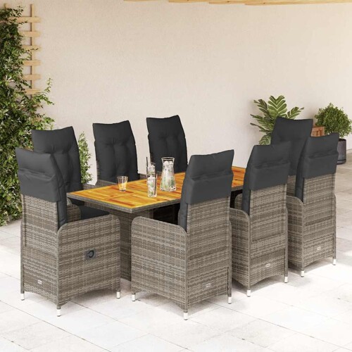 vidaXL 9-dijelni vrtni bistro set od poliratana s jastucima sivi