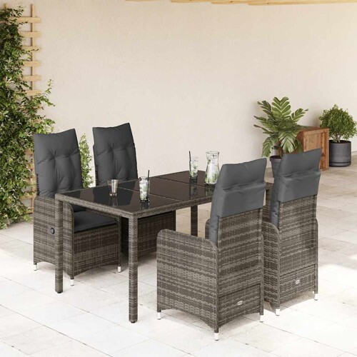 vidaXL 5-dijelni vrtni bistro set od poliratana s jastucima sivi
