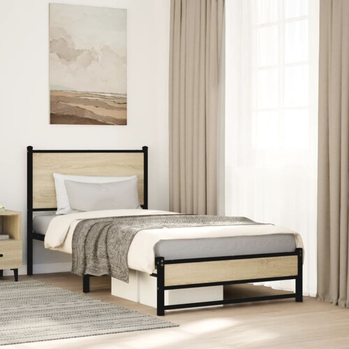 vidaXL Metalni okvir kreveta bez madraca boja hrasta sonome 90x200 cm
