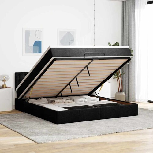 vidaXL Otomanski krevet s madracem i LED crni 160x200cm tkanine