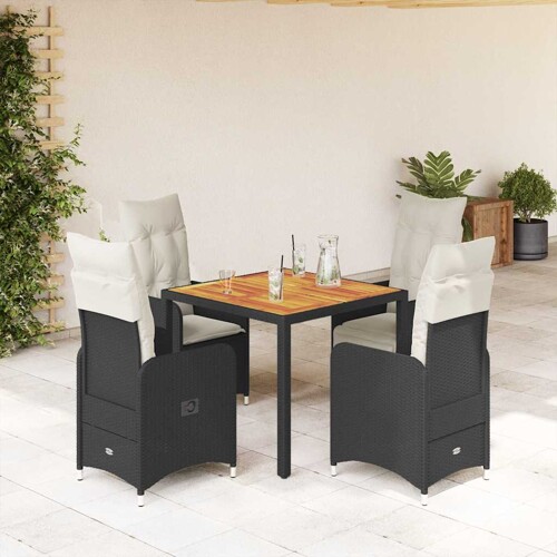 vidaXL 5-dijelni vrtni bistro set od poliratana s jastucima crni