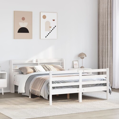 vidaXL Okvir za krevet s uzglavljem bijeli 135 x 190 cm od borovine
