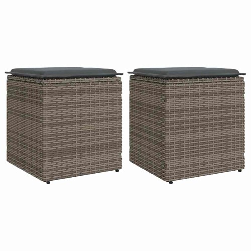 vidaXL Vrtni tabure s jastucima 2 kom sivi 40x40x43 cm poliratan