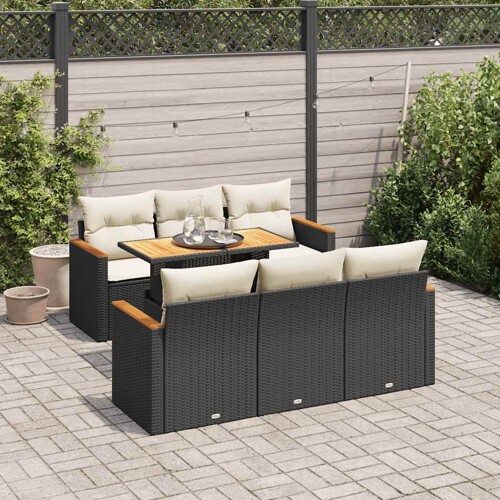 vidaXL 7-dijelni set vrtnih sofa od poliratana s jastucima crni bagrem