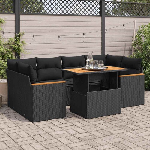 vidaXL 6-dijelni set vrtnih sofa s jastucima crni od poliratana bagrem