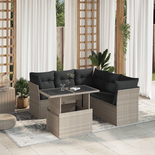 vidaXL 6-dijelni set vrtnih sofa od poliratana s jastucima svjetlosivi