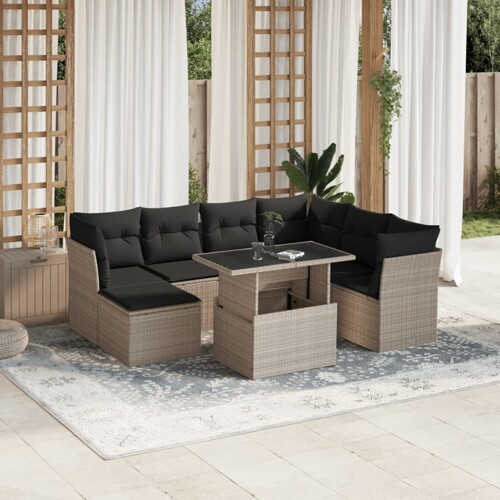 vidaXL 8-dijelni set vrtnih sofa od poliratana s jastucima svjetlosivi