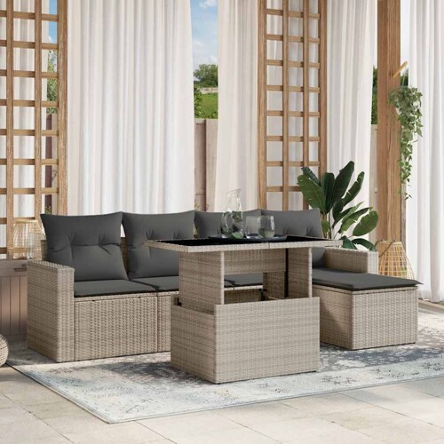 vidaXL 6-dijelni set vrtnih sofa od poliratana s jastucima svjetlosivi