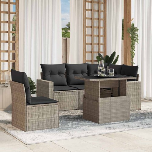 vidaXL 6-dijelni set vrtnih sofa od poliratana s jastucima svjetlosivi