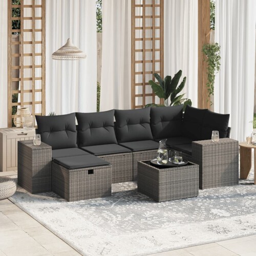 vidaXL 7-dijelni set vrtnih sofa svjetlosivi od poliratana