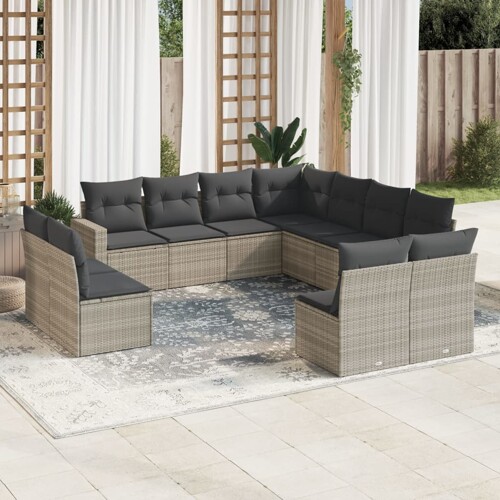 vidaXL 11-dijelni set vrtnih sofa poliratan s jastucima svijetlosivi