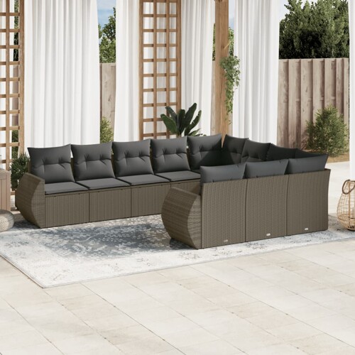 vidaXL 10-dijelni set vrtnih sofa poliratan s jastucima svijetlosivi