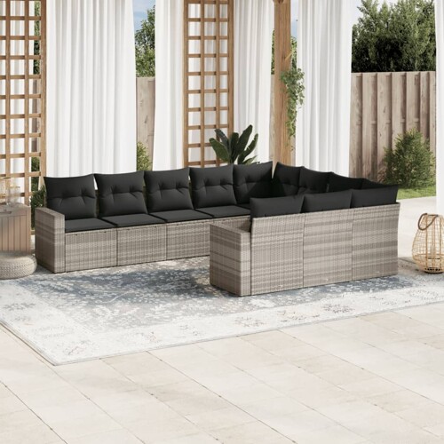 vidaXL 10-dijelni set vrtnih sofa poliratan s jastucima svijetlosivi