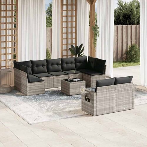 vidaXL 10-dijelni set vrtnih sofa poliratan s jastucima svijetlosivi