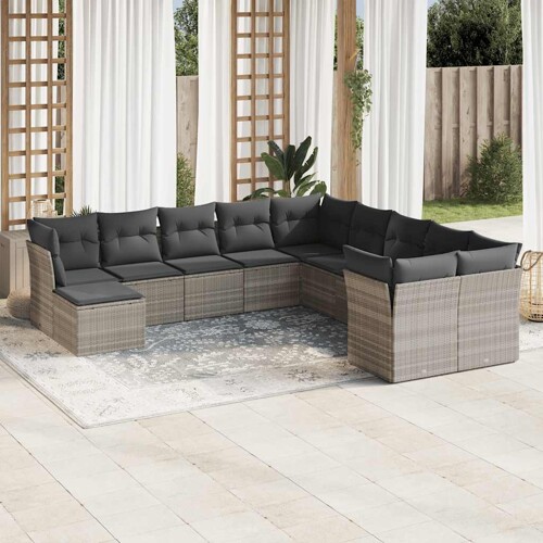 vidaXL 11-dijelni set vrtnih sofa poliratan s jastucima svijetlosivi