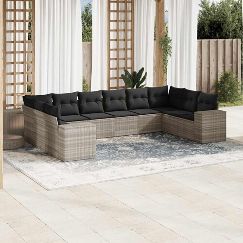vidaXL 10-dijelni set vrtnih sofa poliratan s jastucima svijetlosivi