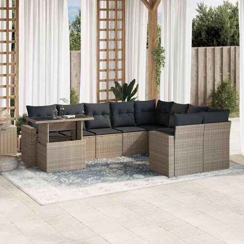 vidaXL 10-dijelni set vrtnih sofa poliratan s jastucima svijetlosivi