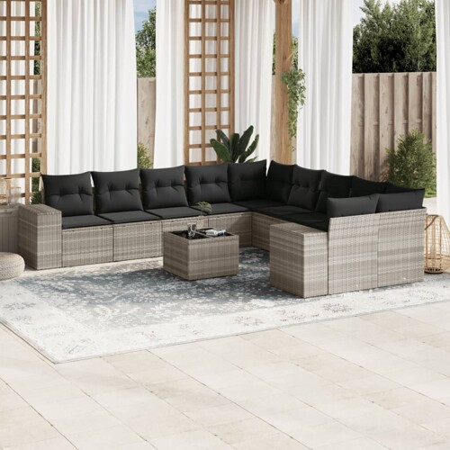 vidaXL 11-dijelni set vrtnih sofa poliratan s jastucima svijetlosivi