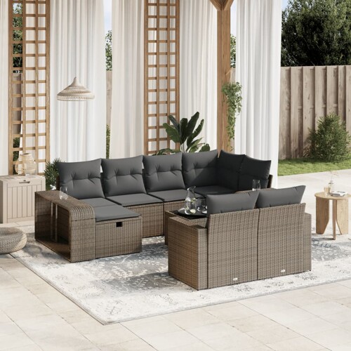 vidaXL 11-dijelni set vrtnih sofa poliratan s jastucima svijetlosivi
