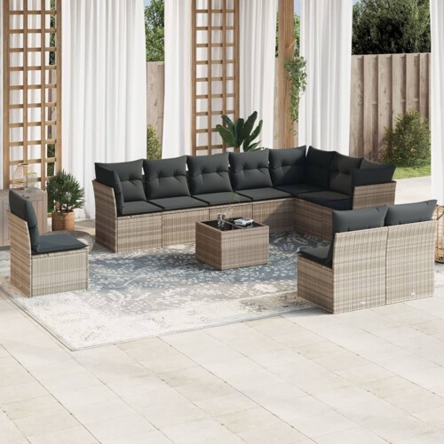 vidaXL 11-dijelni set vrtnih sofa poliratan s jastucima svijetlosivi