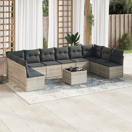 vidaXL 11-dijelni set vrtnih sofa poliratan s jastucima svijetlosivi