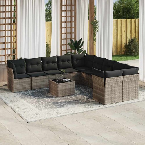 vidaXL 11-dijelni set vrtnih sofa poliratan s jastucima svijetlosivi