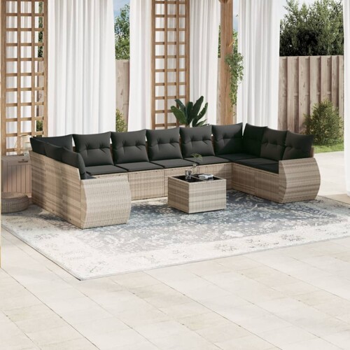vidaXL 11-dijelni set vrtnih sofa poliratan s jastucima svijetlosivi