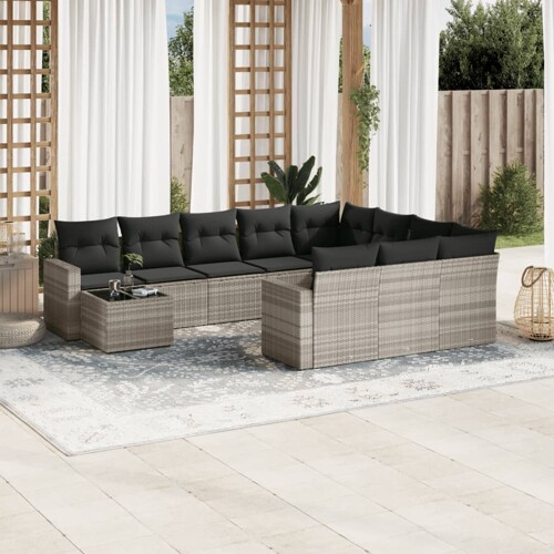 vidaXL 11-dijelni set vrtnih sofa poliratan s jastucima svijetlosivi
