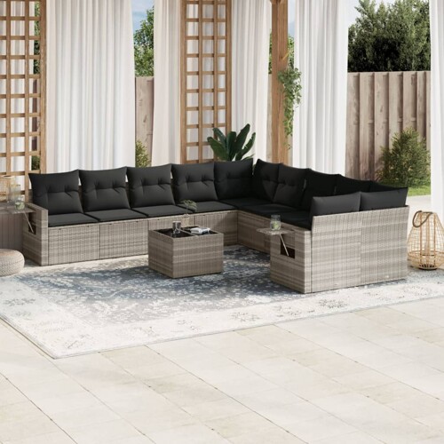 vidaXL 11-dijelni set vrtnih sofa poliratan s jastucima svijetlosivi