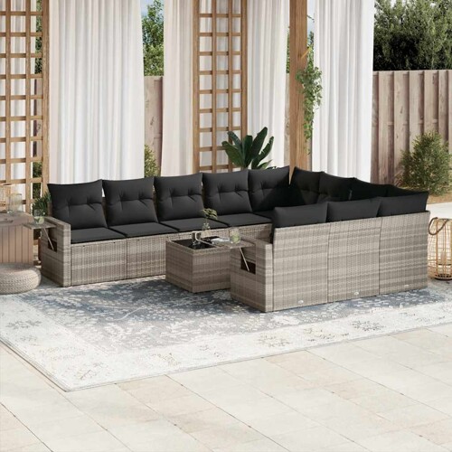 vidaXL 11-dijelni set vrtnih sofa poliratan s jastucima svijetlosivi