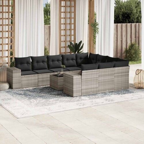 vidaXL 11-dijelni set vrtnih sofa poliratan s jastucima svijetlosivi