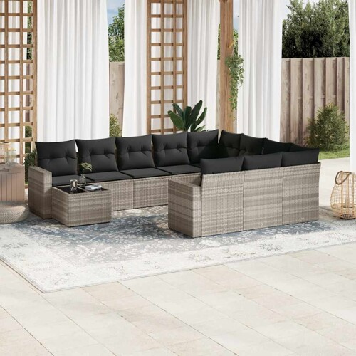 vidaXL 11-dijelni set vrtnih sofa poliratan s jastucima svijetlosivi