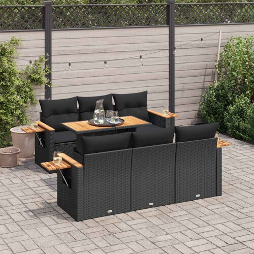 vidaXL 7-dijelni set vrtnih sofa od poliratana s jastucima crni bagrem