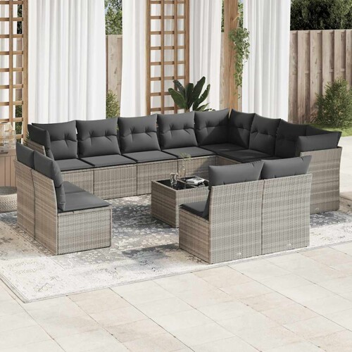 vidaXL 13-dijelni set vrtnih sofa poliratan s jastucima svijetlosivi