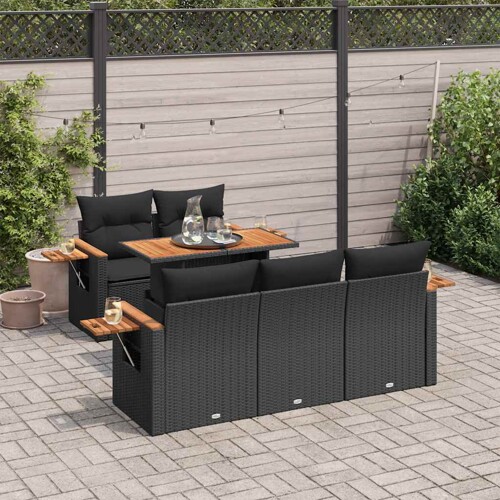 vidaXL 6-dijelni set vrtnih sofa s jastucima crni od poliratana bagrem