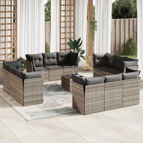 vidaXL 13-dijelni set vrtnih sofa poliratan s jastucima svijetlosivi