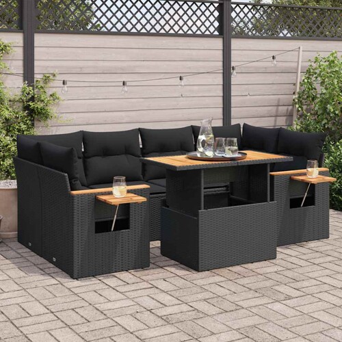 vidaXL 7-dijelni set vrtnih sofa od poliratana s jastucima crni bagrem