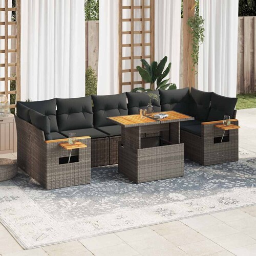 vidaXL 8-dijelni set vrtnih sofa od poliratana s jastucima sivi bagrem