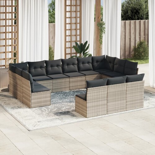 vidaXL 13-dijelni set vrtnih sofa poliratan s jastucima svijetlosivi