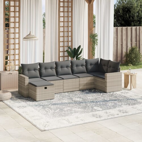 vidaXL 7-dijelni set vrtnih sofa svjetlosivi od poliratana
