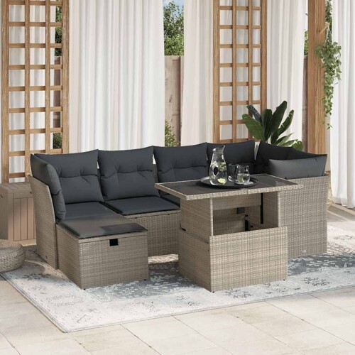 vidaXL 7-dijelni set vrtnih sofa svjetlosivi od poliratana